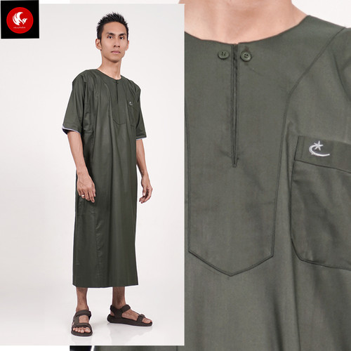 Foto Produk JUBAH ARABI - Pakaian Gamis Muslim Pria Lengan Pendek Warna Al-Isra - Hijau, XXL dari Okechuku