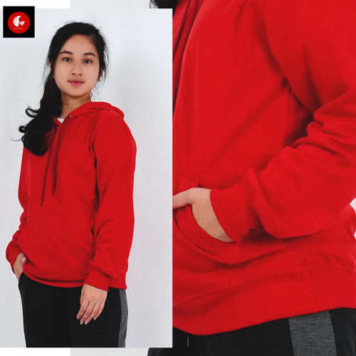 Foto Produk OLA Jaket Sweater Hoodie Jumper Bahan FLEECE Basic Polos Okechuku - Merah, L dari Okechuku