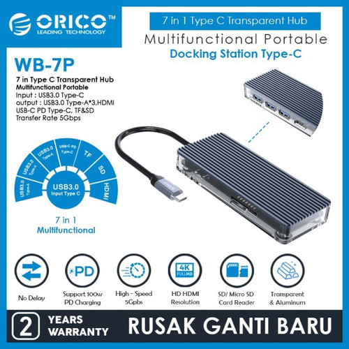 Foto Produk ORICO WB-7P 7 in 1 Type C Hub USB 3.0 HDMI TF SD dari manekistore