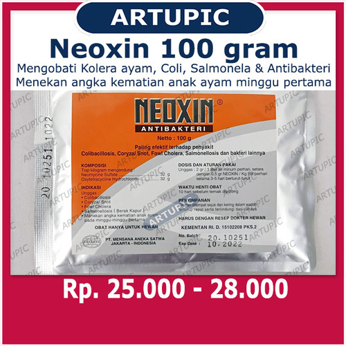Foto Produk Neoxin 100 gram Kolera Coli Salmonela Antibakteri Pencernaan Ayam dari ArtupicPeralatanPeternak