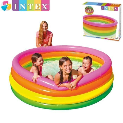 Foto Produk Mainan kolam renang anak 4 ring rainbow intex 56441 ukuran 168 x 46cm dari bintangjaya toys