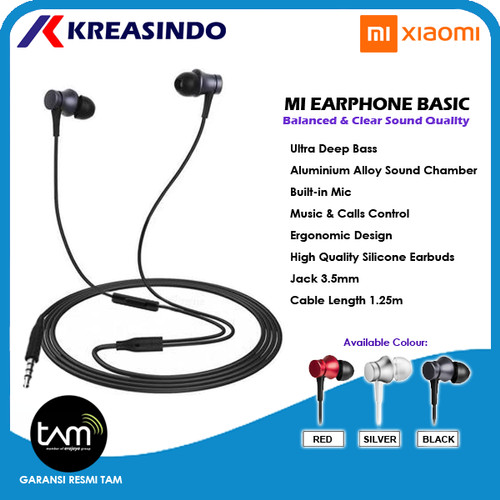 Foto Produk Xiaomi MI Earphone Basic Original Garansi Resmi Xiaomi / TAM - Silver dari Kreasindo Online