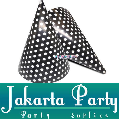 Foto Produk Topi Kerucut Hitam Polkadot / Topi Ultah / Topi Ulang Tahun dari Jakarta Party
