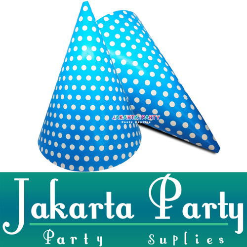 Foto Produk Topi Kerucut Biru Polkadot / Topi Ulang Tahun / Topi Ultah dari Jakarta Party