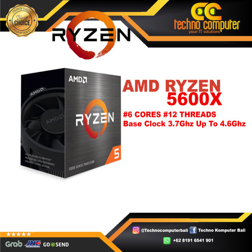 Foto Produk Processor AMD Ryzen 5 5600X 6 cores 12 threads Up to 4.6Ghz dari Techno Computer Bali