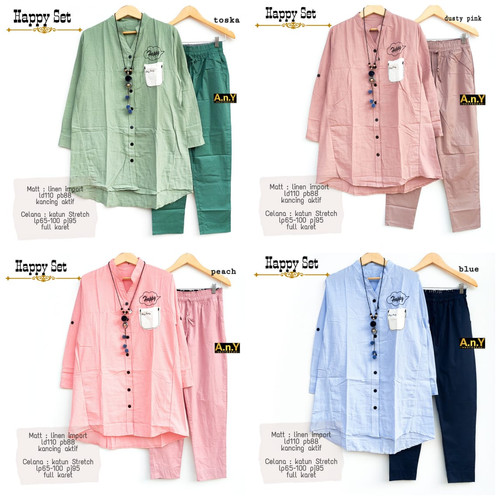 Foto Produk New Happy Set Setelan Celana Wanita Baju Kerja Modis Cantik LD 110cm dari Ilyassa Shop