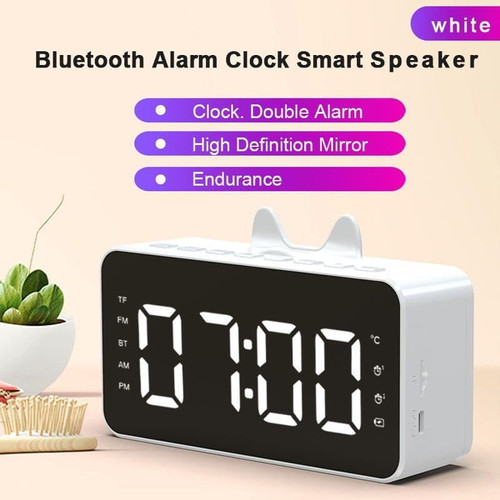 Foto Produk Cinseer Q9 Speaker Bluetooth 5.0 Jam Alarm LED Mirror TF Card Slot - Putih dari manekistore