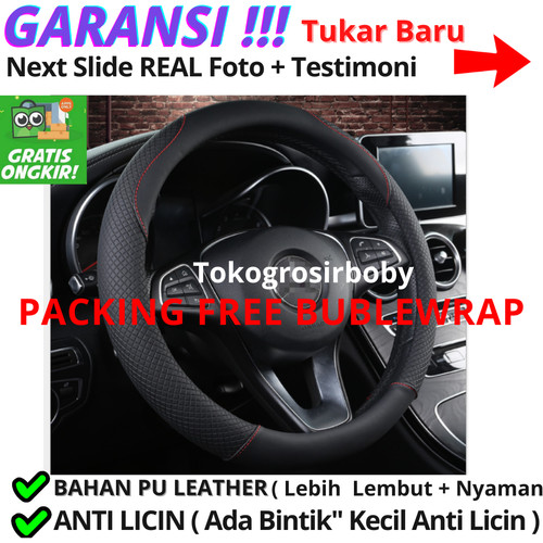 Foto Produk Cover Stir Mobil Sarung Stir Mobil Bahan Kulit 38 Cm BLACK - COVER STIR dari tokogrosirboby