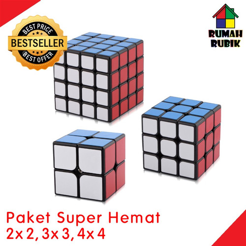 Foto Produk PROMO Paket Rubik 2x2 Rubik 3x3 Rubik 4x4 / Rubik Yongjun / Mainan - Hitam dari Rumah Rubik