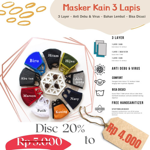 Foto Produk Masker Kain Tebal 3 Lapis - Random dari Rabani Store