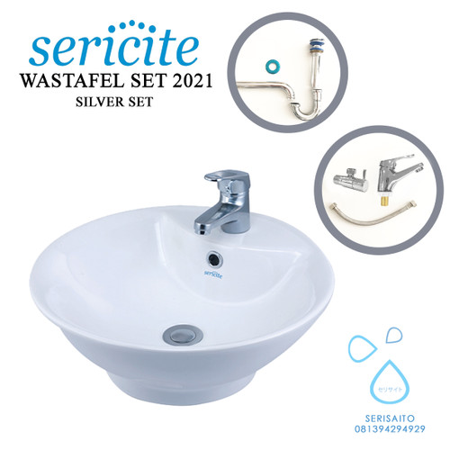 Foto Produk Wastafel Mangkok Bulat SERICITE 2021 Silver Set + Kran / Keran+ Sifon dari serisaito