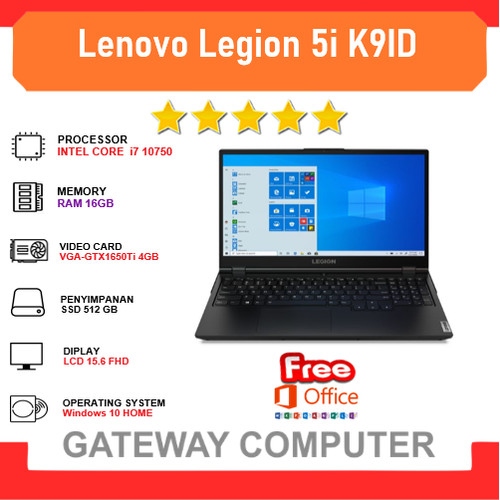 Foto Produk Lenovo Legion 5i K9ID i7 10750 16GB 512ssd GTX1650Ti 4GB W10+OHS 144Hz dari Gateway Indonesia Comp