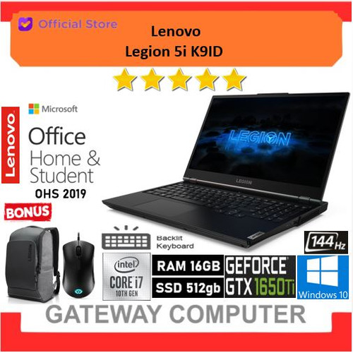 Foto Produk Lenovo Legion 5i K9ID 144Hz | i7 10750 16GB 512ssd GTX1650Ti 4GB +OHS dari Gateway Indonesia Comp