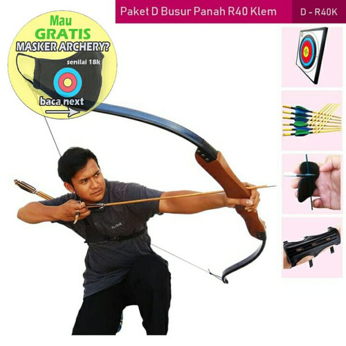Foto Produk PAKET D BUSUR PANAH R40 KLEM + TARGET + ARROW + ARM GUARD + FINGER TAB dari Vision Archery Club