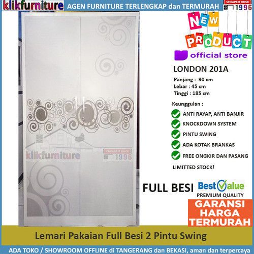 Foto Produk Lemari Pakaian Besi 2 Pintu Anti Banjir Rayap LONDON 201A dari klikfurniture
