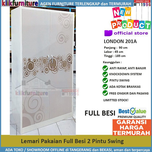 Foto Produk Lemari Pakaian 2 Pintu Bahan Full Besi LONDON 201A dari klikfurniture