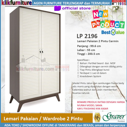 Foto Produk LP 2196 Lemari 2 Pintu Cermin Viral Series Graver dari klikfurniture