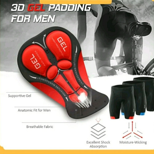Foto Produk ORI ARSUXEO Celana Pendek Ketat Ber-sepeda Gowes Padding Gel Selutut - Htm Strip Merah, M dari Ayung Sportindo Malang