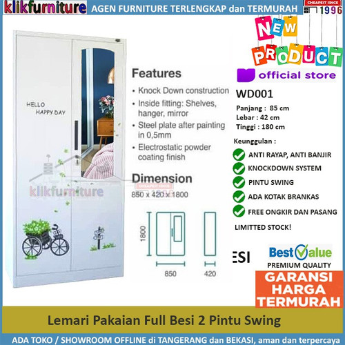 Foto Produk Lemari Pakaian Besi 2 Pintu Anti Banjir Rayap WD001 dari klikfurniture