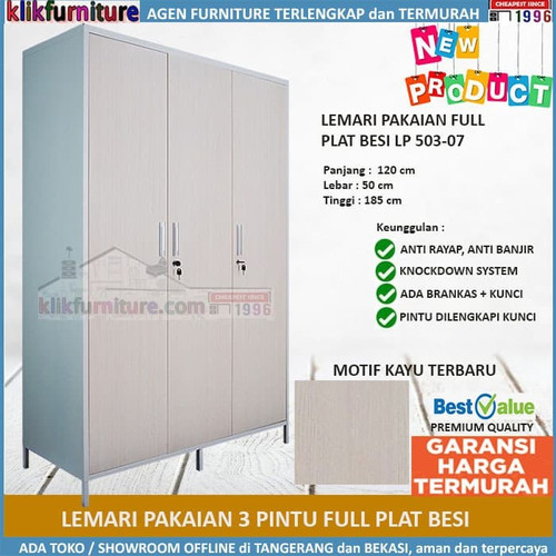 Foto Produk Lemari Pakaian Besi Full Anti Banjir Kaki 3 Pintu SAPPORO CATANIA dari klikfurniture
