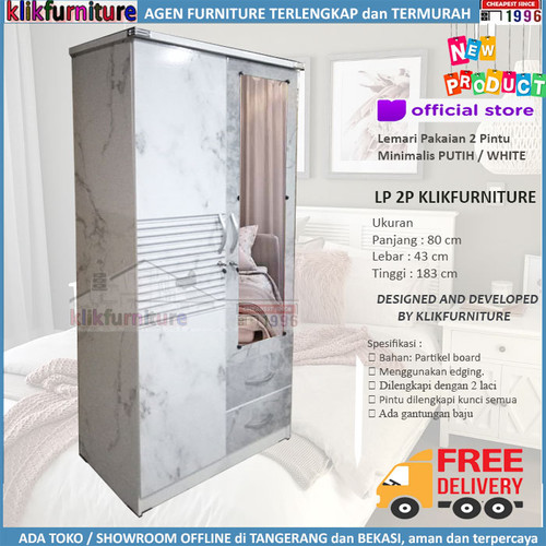 Foto Produk Lemari Pakaian Baju 2 Pintu Putih Minimalis LP2P Klikfurniture dari klikfurniture