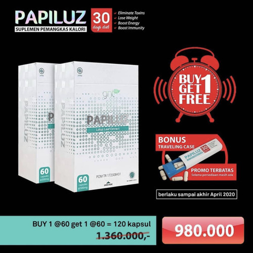 Foto Produk PAPILUZ GNT 120 Kapsul Pelangsing Herbal Bonus Travel Case ORIGINAL dari @Pomade_Indo