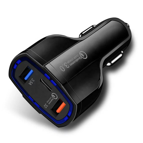 Foto Produk 7A fast charging Qualcomm car charger USB type C casan mobil 3 port - Hitam dari Ansa88
