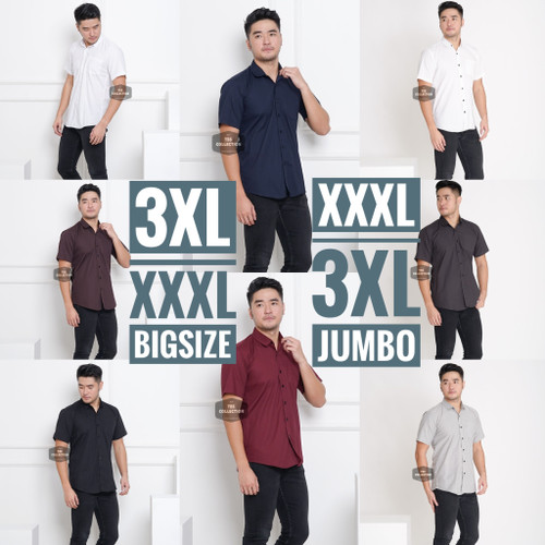 Foto Produk Kemeja Pendek Polos Pria Big Size XXXL 3XL Triple XL Aneka Warna Jumbo - Hitam, XXXL dari TBS Shop