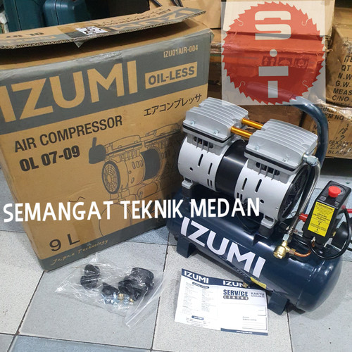 Foto Produk COMPRESSOR KOMPRESSOR PORTABLE OILESS OILLESS SILENT IZUMI 3/4HP 9 L dari Semangat Teknik