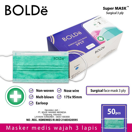 Foto Produk BOLDe Surgical Mask isi 50/Box ( Masker Medis) - Hijau dari MAC Housewares