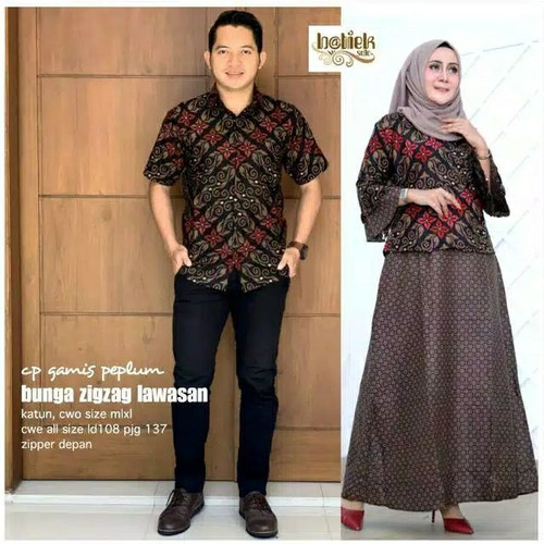 Foto Produk Baju dress gamis peplum couple batik sarimbit kemeja pria motif zigzag dari TABASAMA