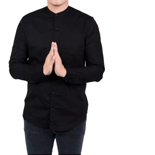 Foto Produk Kemeja Hitam Polos Lengan Panjang Pria | Kemeja Slimfit - Hitam, M dari slowzer daily wear