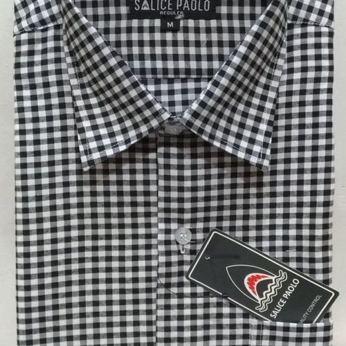 Foto Produk Santa Ricci Kemeja Pria Pendek Kotak Casual Motif Modern Hitam Biru - Hitam, L dari Mega Hero Shirts