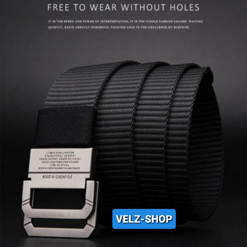 Foto Produk GESPER IKAT PINGGANG PRIA WANITA KANVAS BELT TACTICAL RING DOUBLE - Hitam dari Velz-Shop