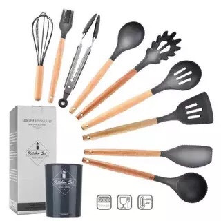 Foto Produk Spatula set silikon sutil set kitchen set dapur 9pcs+ tabung - pink dari Toko Dupa Rezeki