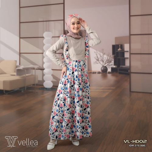 Foto Produk GAMIS MUSLIMAH PN FASHION VL-HD 02 motif bunga ABU - S dari assalam busana