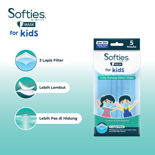 Foto Produk MASKER SOFTIES FOR KIDS 3 PLY isi 5 pcs dari Portal Shop Jakarta