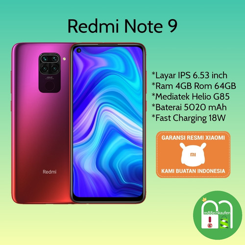 Foto Produk Xiaomi Redmi Note 9 Ram 4/64 Garansi Resmi - Putih dari m88einkaufen