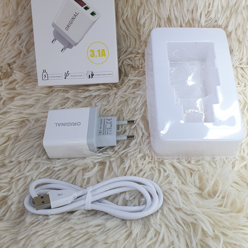 Foto Produk charger original 2 usb LCD 3.1A digital display charger with cable dari aneka acc d