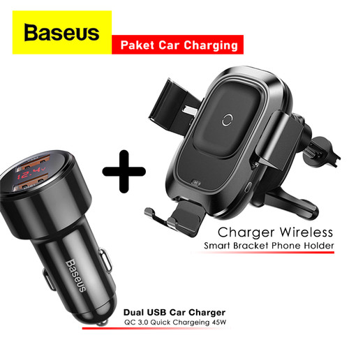 Foto Produk Car Charger Wireless Baseus Paket Charger Mobil Fast Charging Bracket dari Gadget Factory