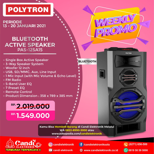 Foto Produk POLYTRON ACTIVE SPEAKER PAS-12SA15-PROMO dari Candi Elektronik Solo
