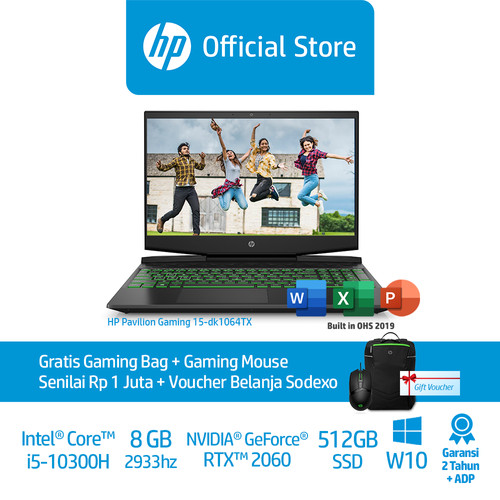Foto Produk HP Pav Gaming - 15-dk1064tx - 8GB - 512GB SSD - RTX 2060 6GB dari HP Official