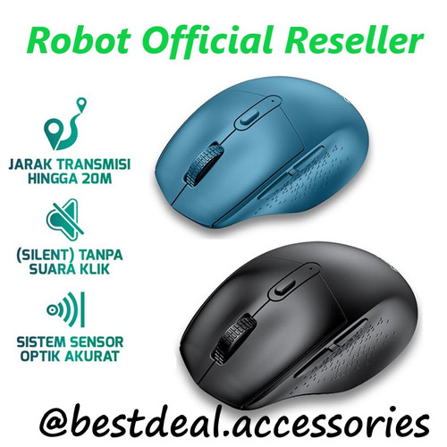 Foto Produk ROBOT M320 Wireless Mouse 6D Silent Key Optical 1600DPI 2.4GHz - Hitam dari bestdeal official