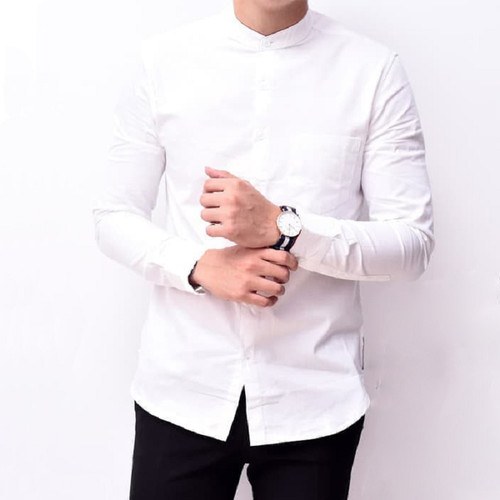 Foto Produk Kemeja Pria Lengan Panjang Putih Kerah Shanghai Kancing1 Slimfit 3345 - Putih Kcg Putih, L dari ago helmi shop