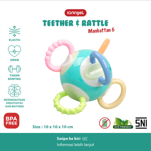Foto Produk IQAngel Manhattan 6 Teether Rattle Toy / Gigitan Bayi Teether Rattle dari KSM Baby and Kids