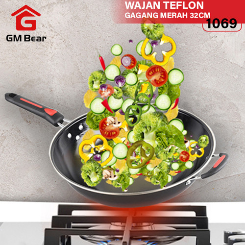 Foto Produk GM Bear Panci Gagang Merah 32cm 1069-Panci Penggorengan Teflon dari GM Bear