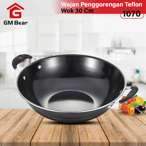 Foto Produk GM Bear Wajan Penggorengan 30cm 1070-Wajan Penggorengan Teflon Wok30cm dari GM Bear
