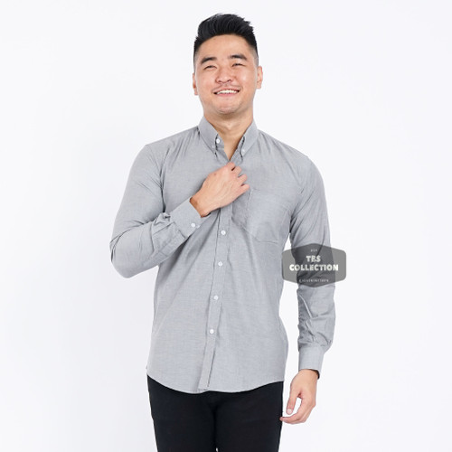 Foto Produk Baju Kemeja Lengan Panjang Pria Polos Oxford Abu-Abu Casual 3235 - Abu-abu, L dari TBS Shop