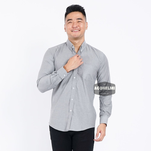 Foto Produk Baju Kemeja Lengan Panjang Pria Polos Oxford Abu-Abu Casual 3235 - Abu Abu, M dari ago helmi shop