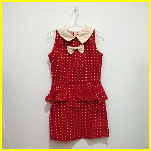 Foto Produk Preloved Baju Second Fashion Dress Cewek Wanita Pita Polka Merah Murah dari Iyesh Online Store